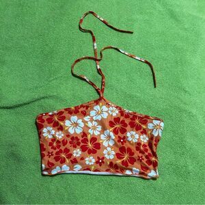 Hibiscus Halter Top - Orange, Red, and White